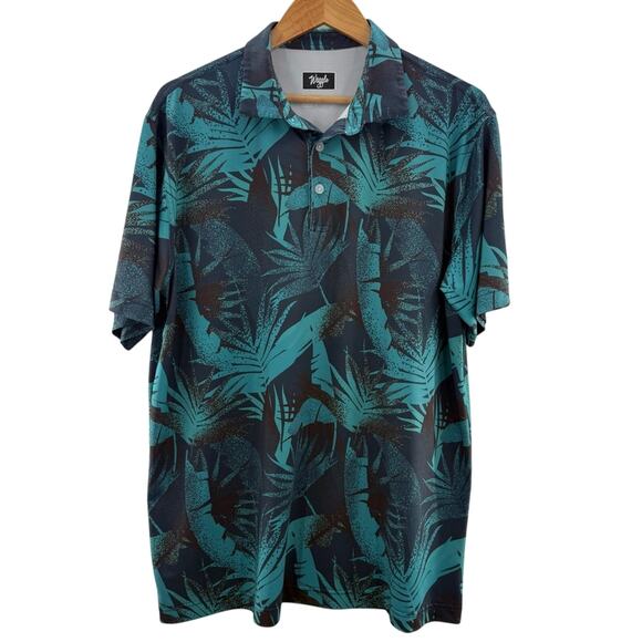 Waggle Teebox Typhoon Performance Golf Polo Shirt Deep Colors Palm Leaves XL - Picture 2 of 8
